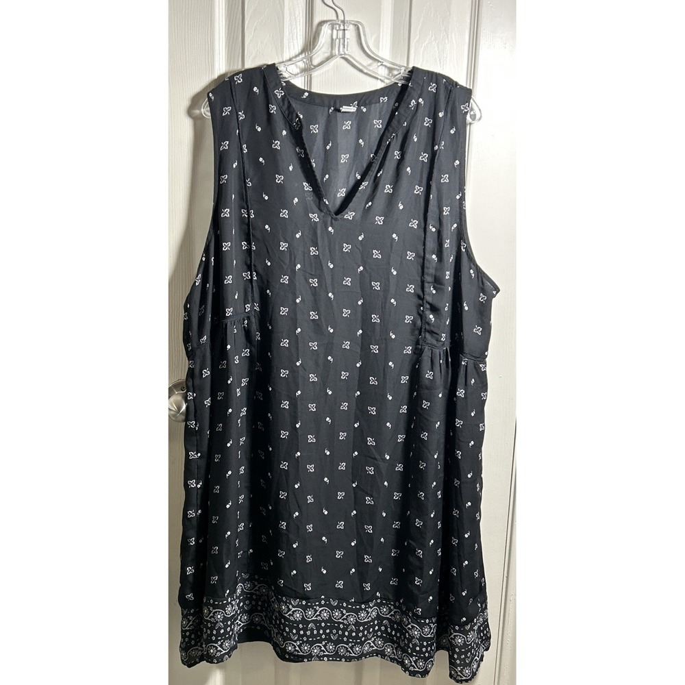 Old Navy Sleeveless Black and White Floral‎ Print Layered Dress Plus Size XXL